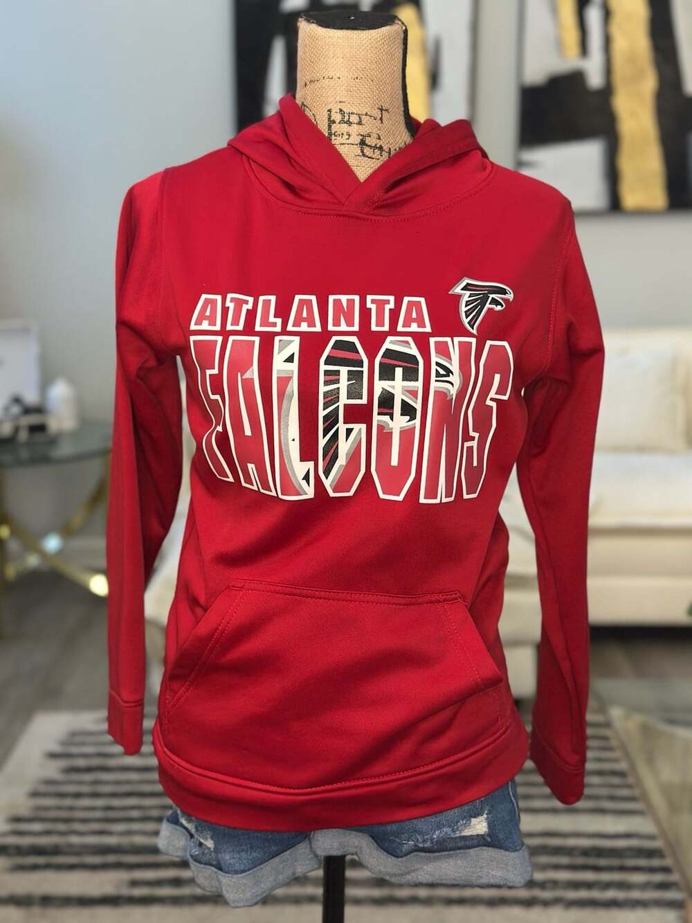 NFL Team Apparel Atlanta Falcons Hoodie Youth L 10/12 Red Graphic Sweatshirt